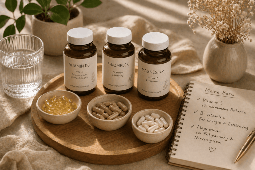 Vitamine Nahrungsergänzung Zyklus Hormone Magnesium Vitamin D B Komplex natürliche Basis Frauengesundheit