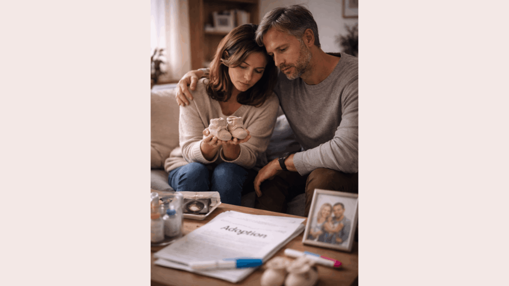 Paar mit Babyschuhen unerfüllter Kinderwunsch Hoffnung Adoption Kinderwunschklinik emotional